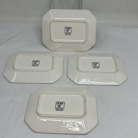 Set of 4 Hirano Vintage Japanese Porcelain Painted Rectangular Plates Dishes - Picture 3 of 4